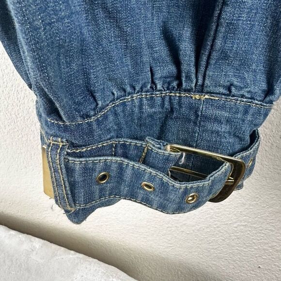 Y2K Apple Bottom Jeans Womens 38 Multi Buckle Detail Baggy Denim Crop Streetwear - Picture 5 of 15